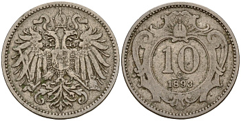 Австрия 10 геллеров 1893 Франц Иосиф I (1848-1916) KM 2802 никель 4154-849