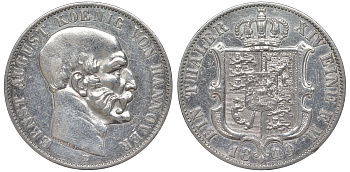 Брауншвейг-Каленберг-Ганновер 1 талер 1849 B, Эрнст Август (1837-1851) КМ 208, Thun 168, AKS 133, Jaeger 80, Kahnt 235, K.M. 209.1, Davenport 676 серебро 00-806-20