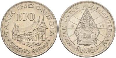 Индонезия 100 рупий 1978 хижина Минангкабау, легендарное Дерево Жизни KM 42 медно-никель UNC 4683-723