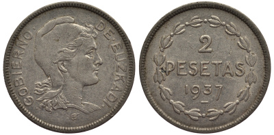 ИСПАНИЯ (EUZKADI) 2 ПЕСЕТЫ 1937 РЕСПУБЛИКА БАСКОВ KM 2 никель 1521-212