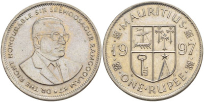 Маврикий 1 рупия 1997 Сивусагур Рамгулам KM 55 медно-никель 4544-256