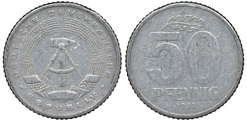 ГДР 50 ПФЕННИГОВ 1958 алюминий 62-633