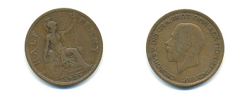 Великобритания 1/2 пенни 1929 Георг V (1910-1936) KM 837 Spink 4058 бронза 59-923