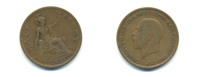 Великобритания 1/2 пенни 1929 Георг V (1910-1936) KM 837 Spink 4058 бронза 59-923