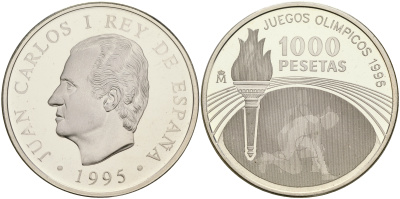 Испания 1000 песет 1995 XXVI олимпийские игры в Атланте 1996 года KM 952 серебро PROOF 1066-2-61