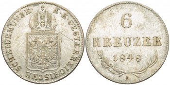 Австрия 6 крейцеров 1848 А, революция (1848-1849) KM 2199 серебро 3896-1212