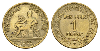 Франция 1 франк 1922 KM 876, Le Franc 218.14 алюминиевая бронза 3856-325