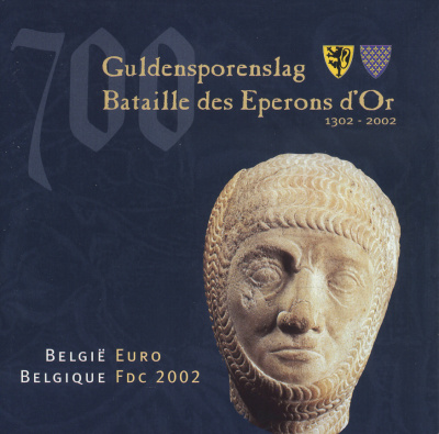 Бельгия евронабор из 8 монет + жетон 2002 700 лет битве при Куртре, в оригинальном буклете UNC 1-5-3-20