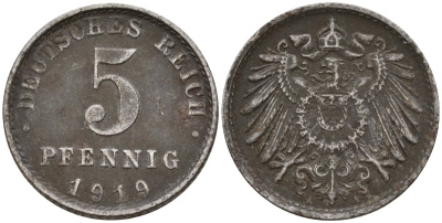 Германия 5 пфеннигов 1919 A KM 19, J. 297 железо 4151-624