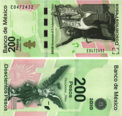 Мексика 200 песо 2008 (2010) 200 лет независимости Мексики, серия A, префикc E Pick 129e бумага UNC- 00-00