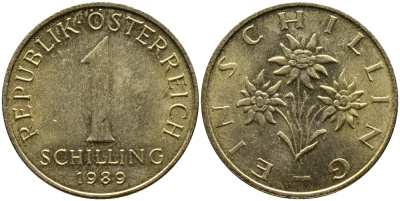 АВСТРИЯ 1 ШИЛЛИНГ 1989 KM 2886 алюминиевая бронза 4388-1242