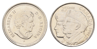 Канада 25 центов 2005 Год Ветеранов KM 535 сталь плакированная никелем UNC 4678-1147