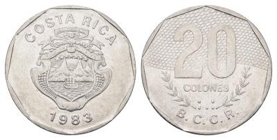 Коста-Рика 20 колонов 1983 год-тип KM 216.1 нержавеющая сталь 4661-1126