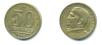 БРАЗИЛИЯ 50 СЕНТАВО 1948 KM 563 алюминиевая бронза 23-1031