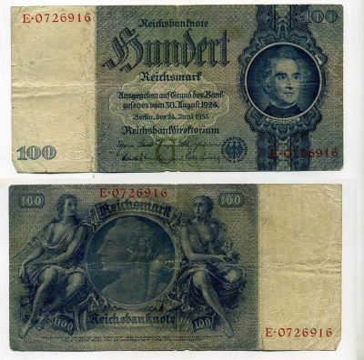 Германия 100 рейхсмарок 1935 Юстус фон Либих Pick 183 a  бумага   8610-42-1-2