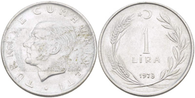 Турция 1 лира 1973 Мустафа Кемаль Ататюрк KM 889а.2 нержавеющая сталь 4517-1126