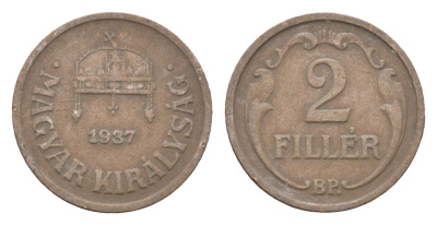 Венгрия 2 филлера 1937 BP KM 506 бронза 4665-455