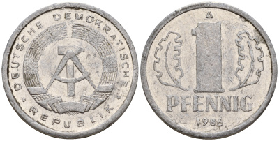 ГДР 1 пфенниг 1986 А KM 8.2 алюминий    4160-1267