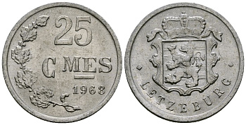 Люксембург 25 сантимов 1968 KM 45а алюминий 4388-827