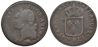 Франция 1 соль 1785 В, Людовик XVI (1774-1793), мондвор сердце KM 578.3 бронза 4123-234