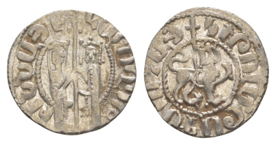 Киликийская Армения трам 1226-1271 Хетум I и царица Забель, держат крест/лев с патриаршим крестом  серебро    1516-311