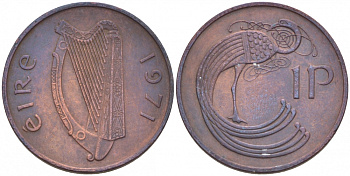 ИРЛАНДИЯ 1 ПЕННИ 1971 ПТИЧКА KM 20 бронза 3457-1259