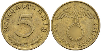 Германия 5 рейхспфеннигов 1938 E KM 91, J. 363 алюминиевая бронза 4151-847