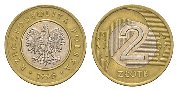 Польша 2 злотых 1995 Y 283 биметалл 4633-114