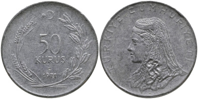 Турция 50 курушей 1971 Анатолийская невеста KM 899 нержавеющая сталь 4541-653