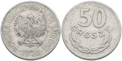 Польша 50 грошей 1970 MW KM 48.1, Parchimowicz 210e алюминий 4448-1231