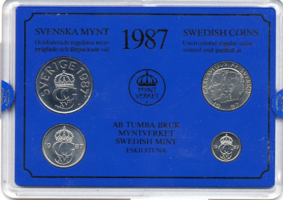 Швеция набор монетного двора из 4 монет 1987 в пластике, Карл XVI Густав (1973- ) KM MS43 UNC 4-3-7-152