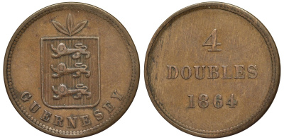 Гернси 4 дабла (дубля) 1864 KM 5 бронза 4556-411
