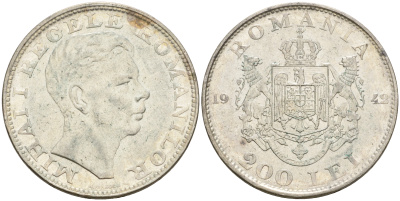 Румыния 200 лей 1942 Михай I (1940-1947) KM 63 серебро 89-1715