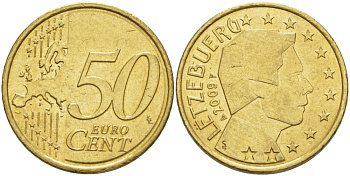 ЛЮКСЕМБУРГ 50 ЕВРОЦЕНТОВ 2009 ВЕЛИКИЙ ГЕРЦОГ АНРИ KM 91 латунь 4543-154