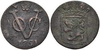 Нидерландская Восточная Индия, Голландия (Holland) 1 дуит 1751 KM 70 медь 4575-823