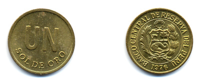 ПЕРУ 1 СОЛЬ 1976 KM 266.1 латунь 83-1724