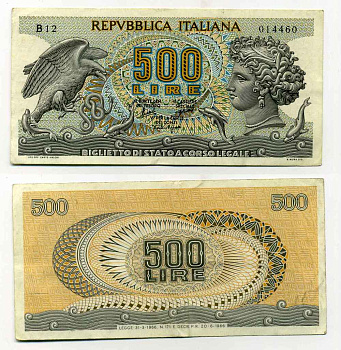 Италия 500 лир 1966 20 июня 1966 Pick 93a бумага 8588-14-3-2