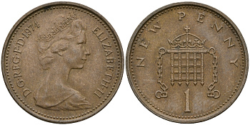 Великобритания 1 пенни 1974 Елизавета II (1952-2022) KM 915, Spink 4237 (B1) бронза 4396-1122