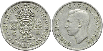 Великобритания 2 шиллинга (флорин) 1948 Георг VI (1936-1952) KM 865, Spink 4102 медно-никель 4394-1033