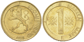 Финляндия 1 марка 1998 M KM 76 алюминиевая бронза aUNC 4577-1135