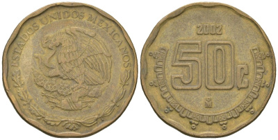 Мексика 50 сентаво 2002 M KM 549 алюминиевая бронза 4591-131