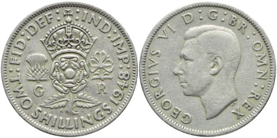 Великобритания 2 шиллинга (флорин) 1948 Георг VI (1936-1952) KM 865, Spink 4102 медно-никель 4394-1033