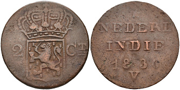 Суматра, Нидерландская Индия 2 цента 1836 V KM 291 медь 4575-1014