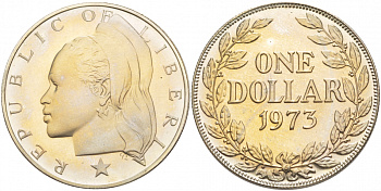 Либерия 1 доллар 1973 KM 18a.2 медно-никель PROOF 06-225-45