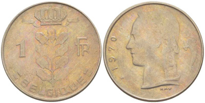 БЕЛЬГИЯ 1 ФРАНК 1970 BELGIQUE, БОДУЭН I (1951-1993) KM 142.1 медно-никель 213-526