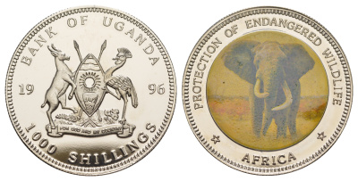 Уганда 100 шиллингов 1996 Защита исчезающих видов дикой природы, Африка - Слоны KM 55 медно-никель PROOF 1079-10-32