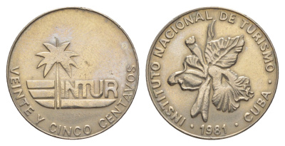 Куба 25 сентаво 1981 туристические деньги, INTUR, без номинала KM 417 медно-никель 4637-1055