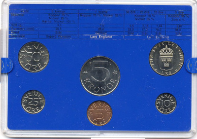 Швеция набор монетного двора из 6 монет 1983 в пластике, Карл XVI Густав (1973- ) KM MS27 UNC 5-4-2-59