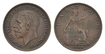 Великобритания 1 фартинг 1936 Георг V (1910-1936) KM 825, Spink 4061 медь 4627-635