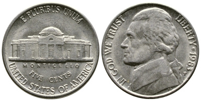 США 5 центов 1983 P, президент Джеферсон KM A192 медно-никель 25-1426